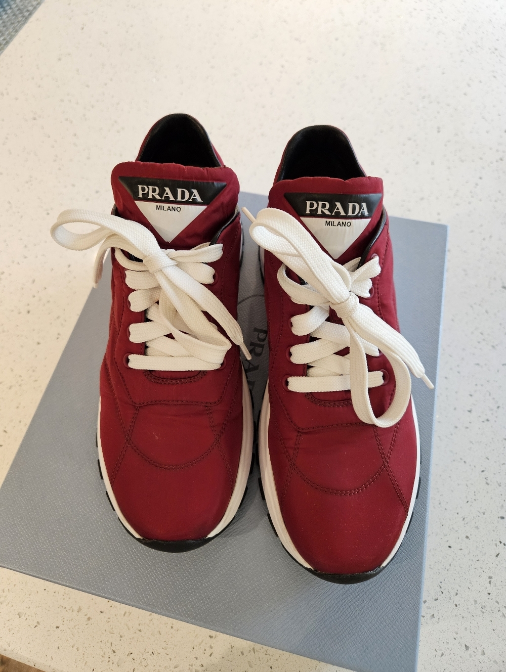 PRADA Red and White Lace-Up Sneakers